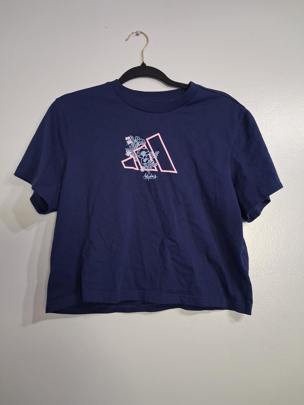 adidas Navy Tee with Pink Floral Logo